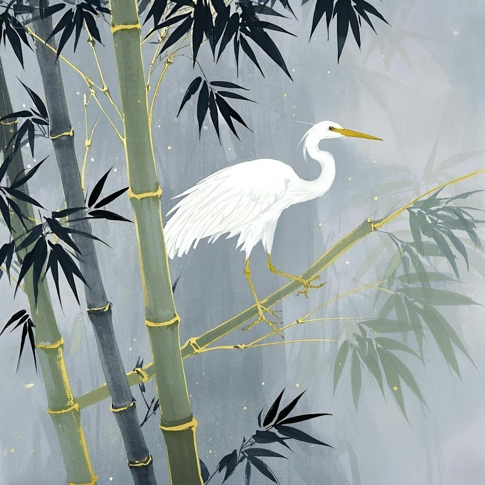 Egret In Bamboo