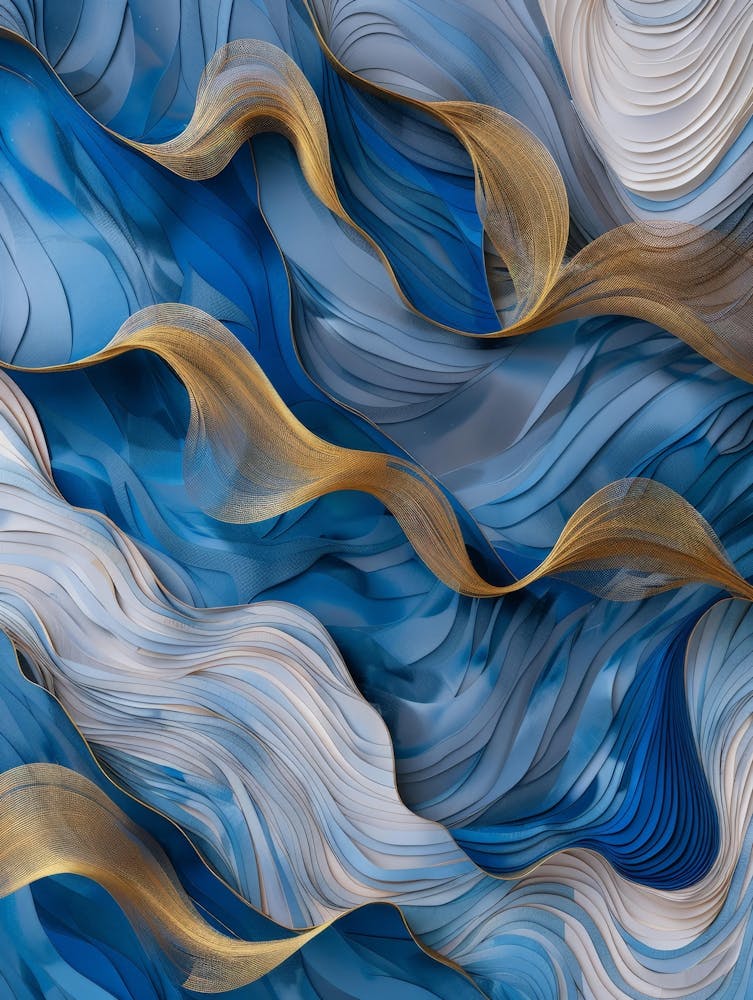 Abstract Blue And Gold Abstract Painting 1