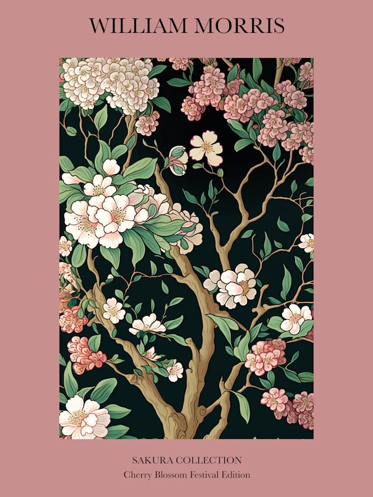 William Morris  Style Cherry Blossom Pink