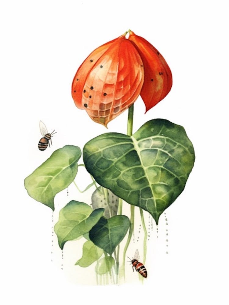 Beehive With Anthurium Flower Watercolour Illustration 4