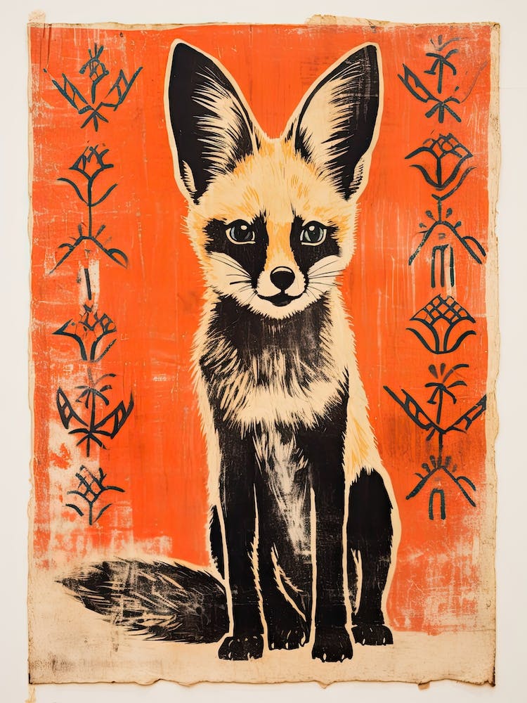 Fennec Fox, Woodblock Animal Drawing 3