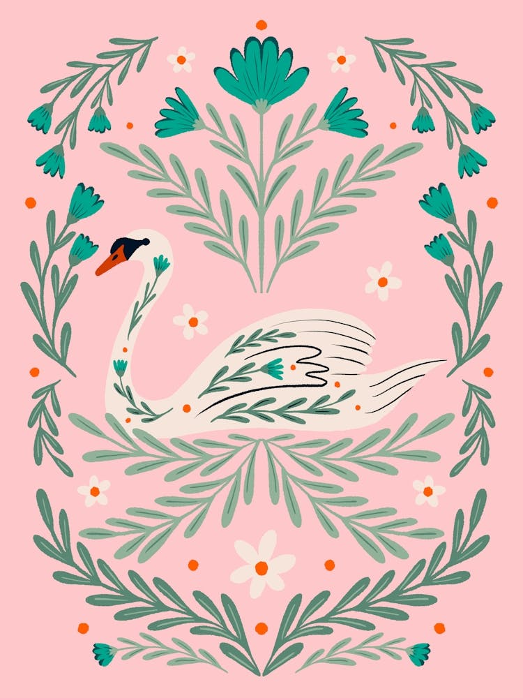 Swan Pink And Green