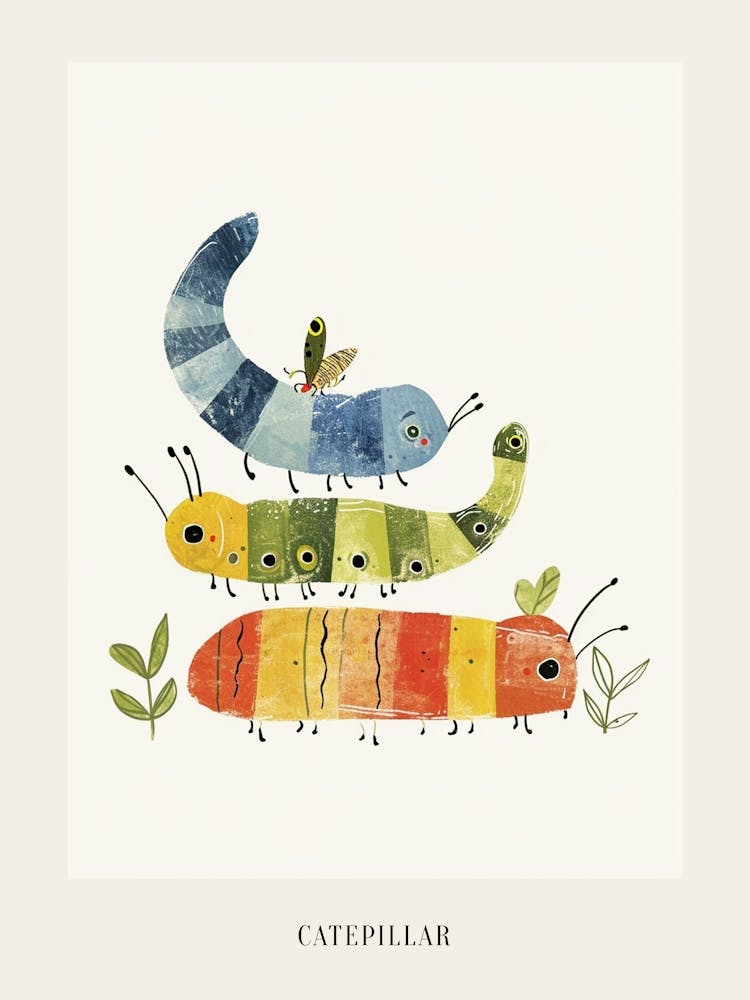 Colourful Insect Illustration Catepillar 6 Poster