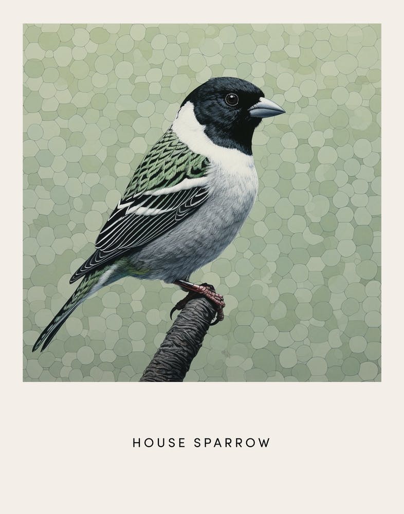 Ohara Koson Inspired Bird Painting House Sparrow 2 Poster