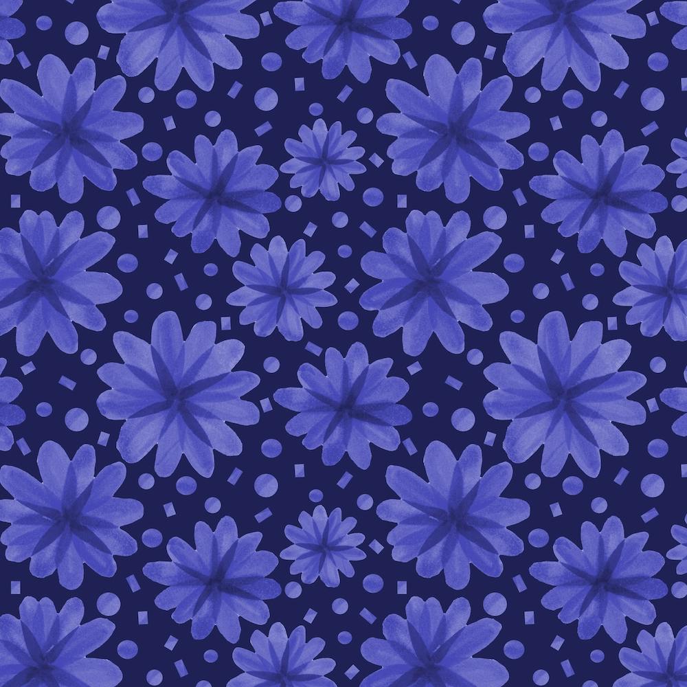Floral Botanicals Navy On Blue 1