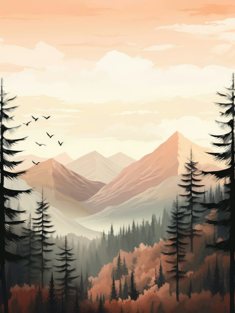 Landscape With Trees And Birds