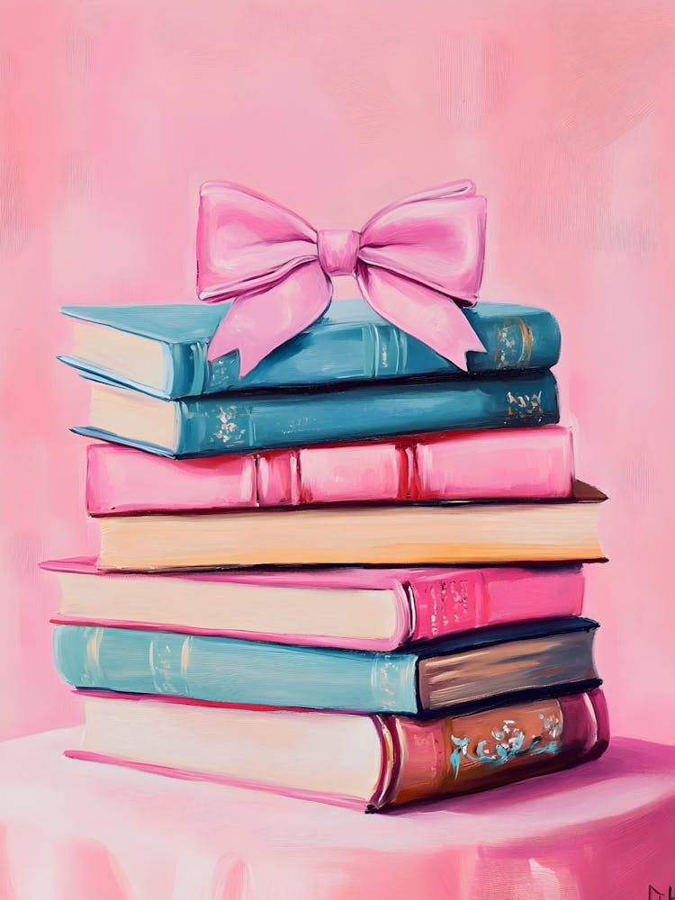 Stack Of Books With A Pink Bow 1