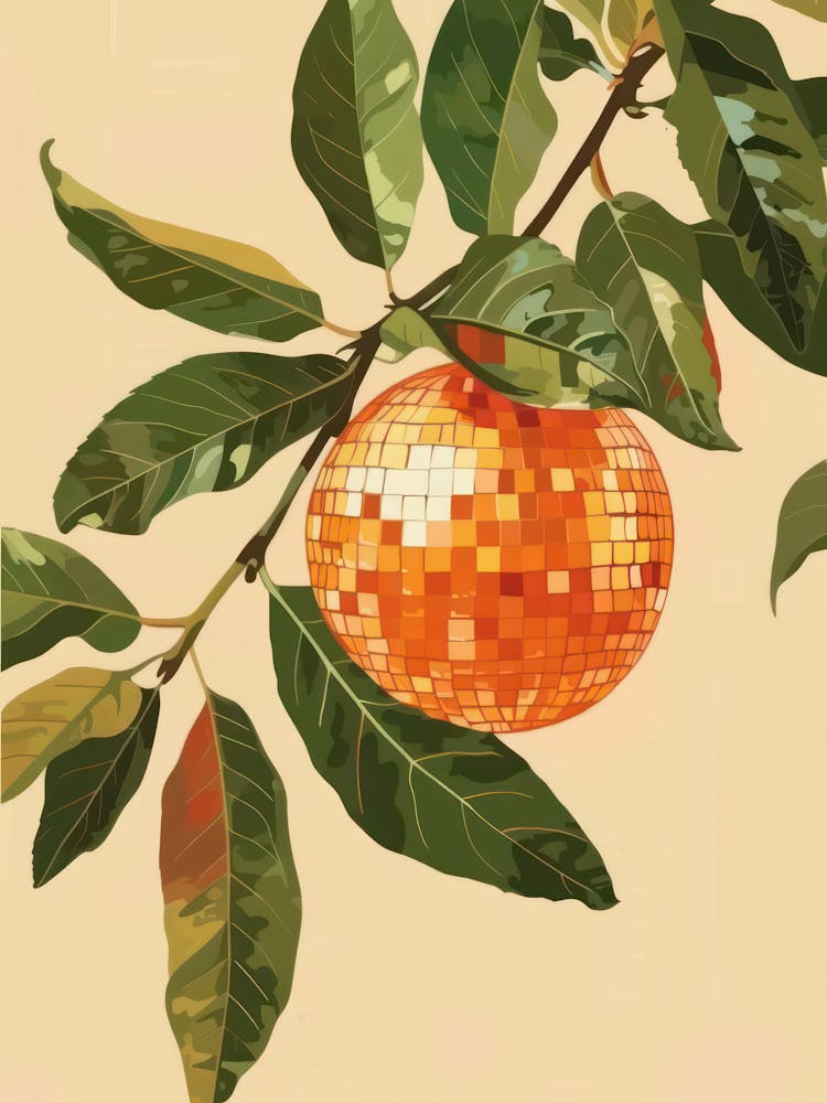 Disco Ball In Orange Tree Green Leaves Kitchen