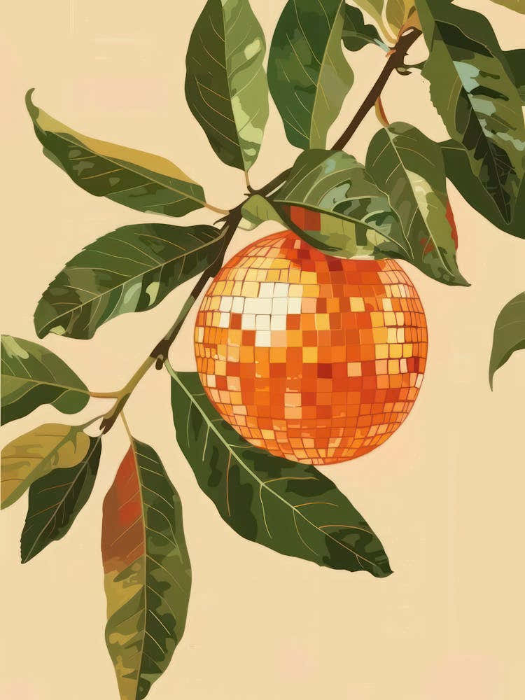 Disco Ball In Orange Tree Green Leaves Kitchen