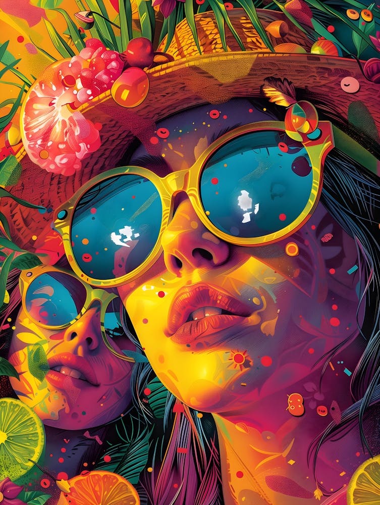 Woman In A Hat And Sunglasses, Vibrant, Bold Colors, Pop Art