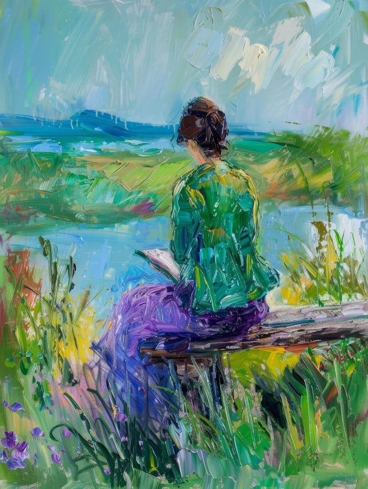 Woman Reading By The Lake