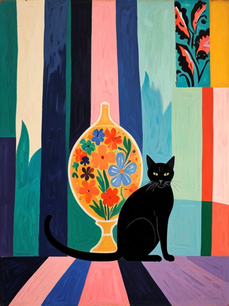 Black Cat With Vase