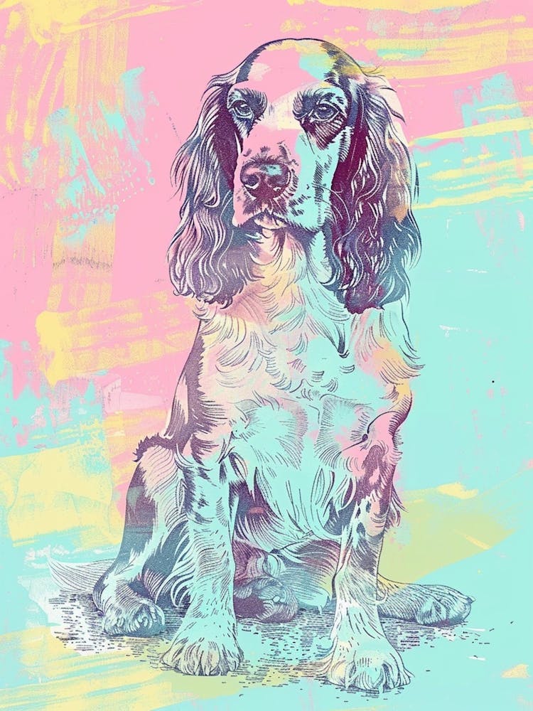 Pastel Springer Spaniel Dog Pastel Line Illustration  3