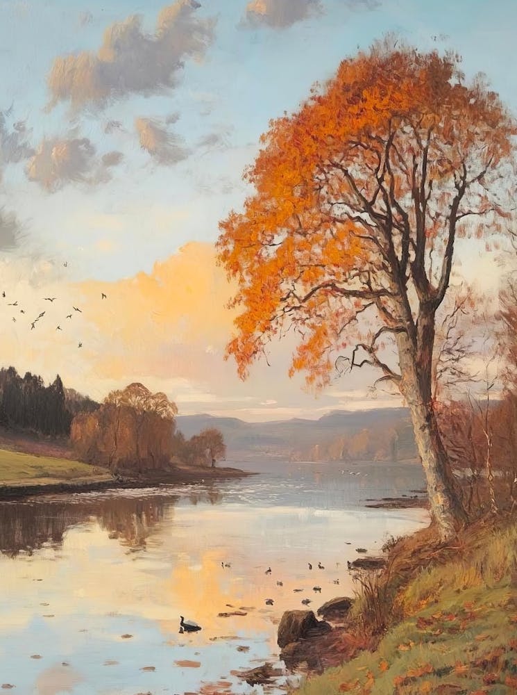 Gedämpftes Sonnenuntergangs-Landschaftsgemälde, Vintage-Landleben-Kunstdruck, Stimmungsvolle Landschaft, Rustikaler Warmer Ton Digitaldruck, Neutrale Erdtöne Wanddeko