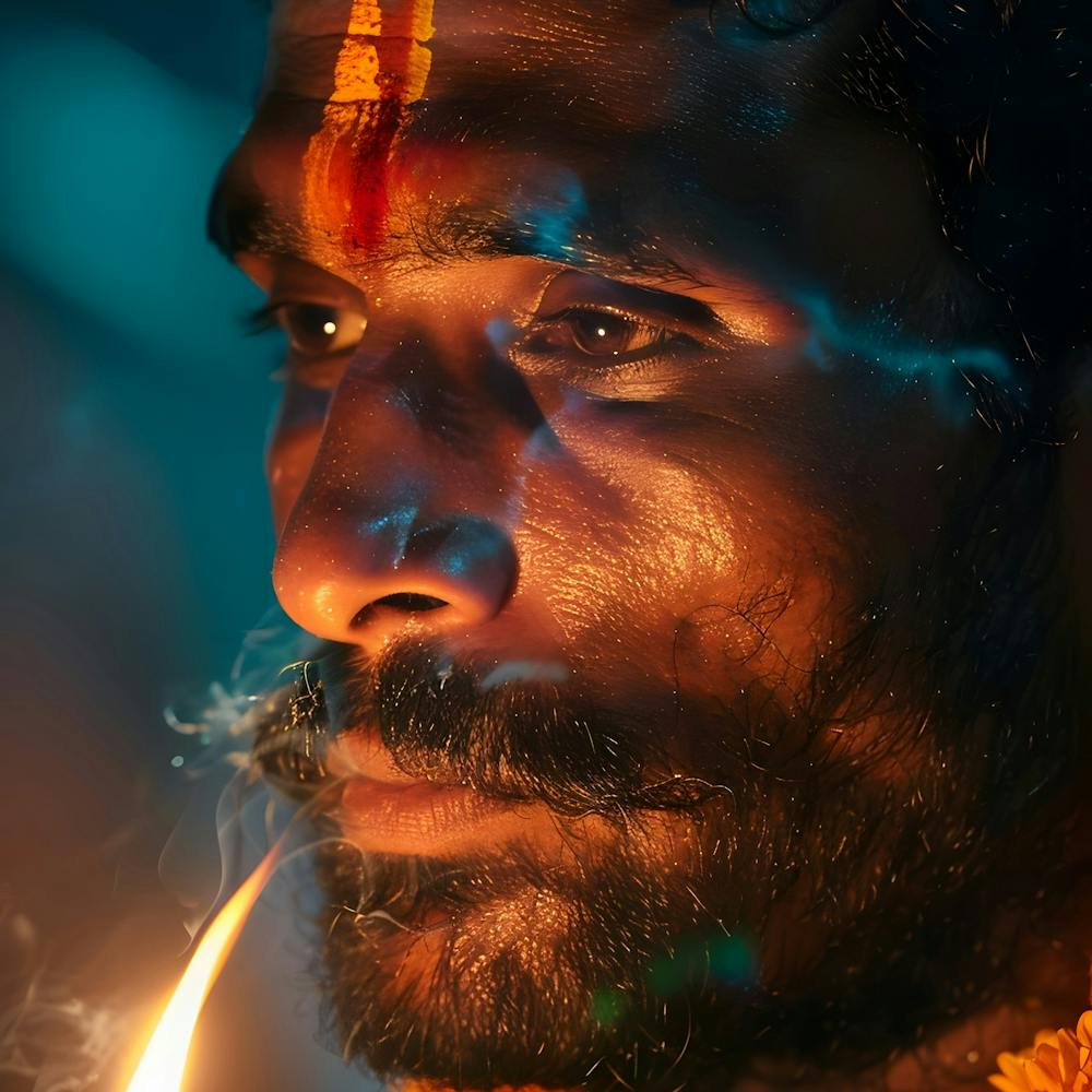 Hindu Man Holding A Candle