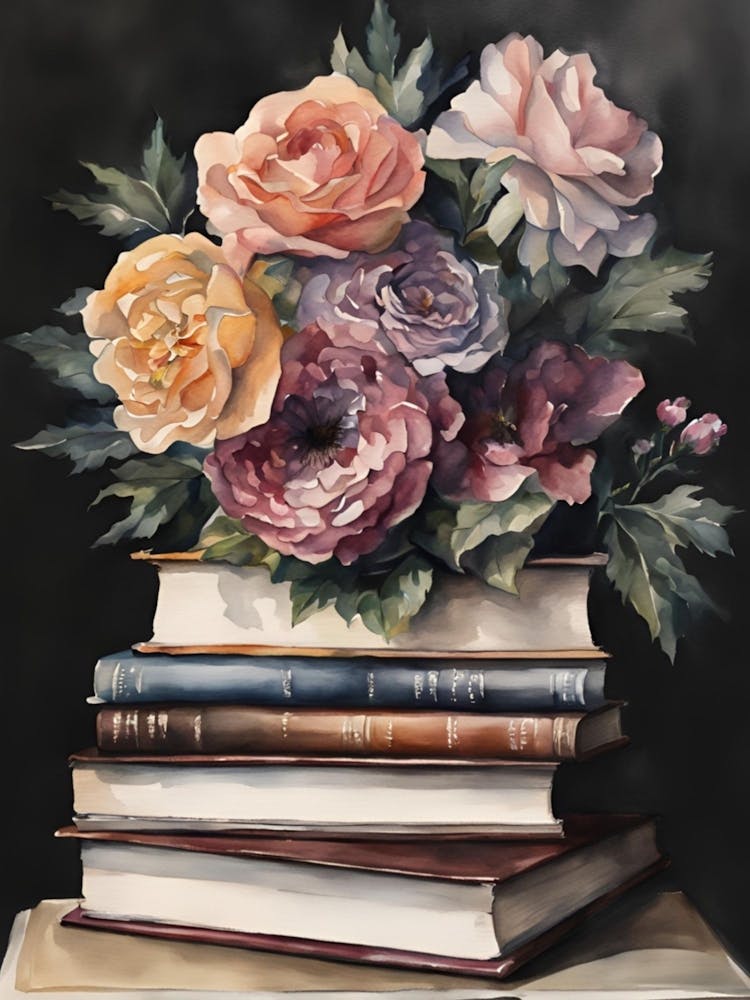 Blumenstrauß auf Bücherstapel