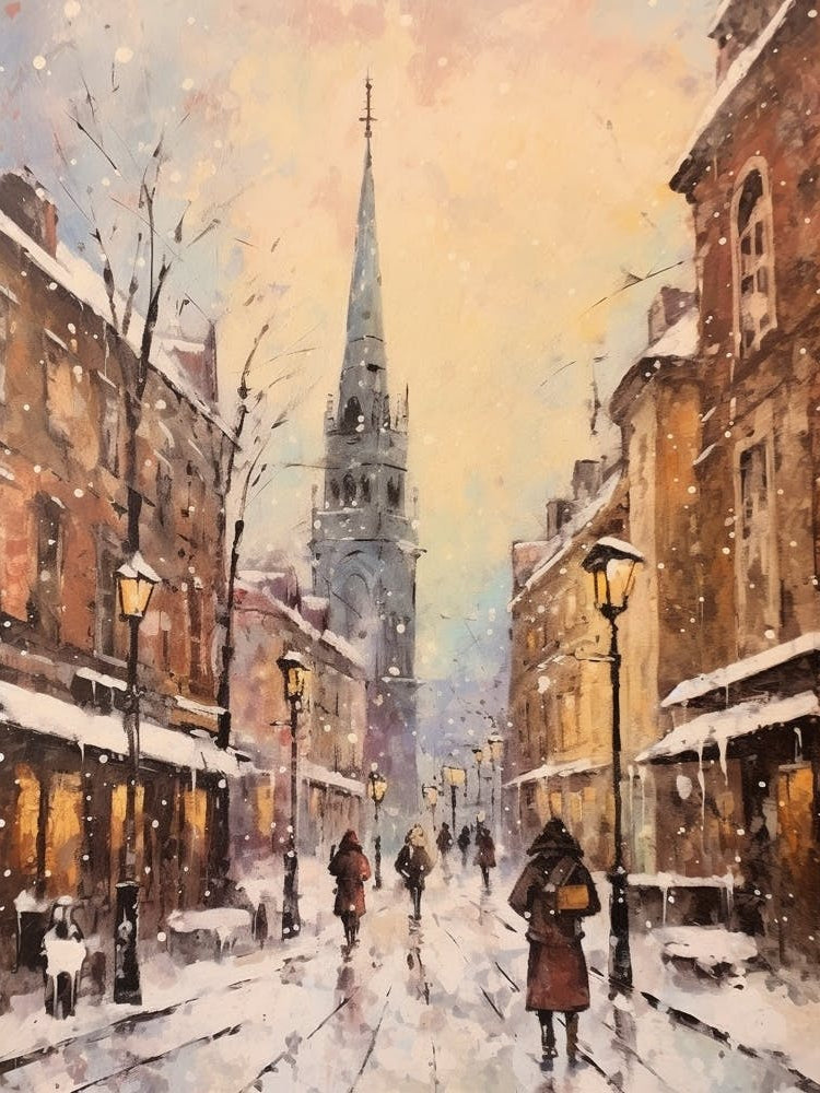 Vintage Winter Painting Vienna Austria 1