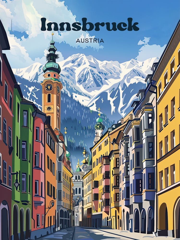 Innsbruck Tyrol Austria Travel Art Illustration