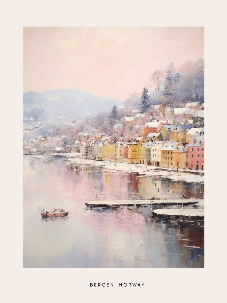 Dreamy Winter Painting Poster Bergen Norway 4