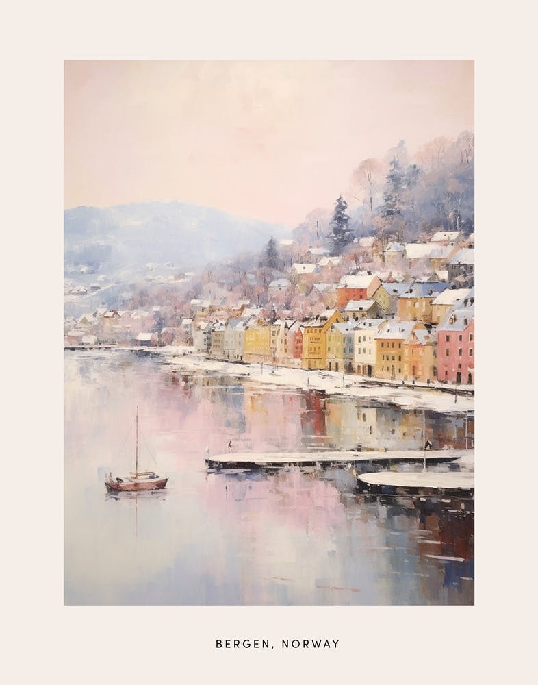 Dreamy Winter Painting Poster Bergen Norway 4