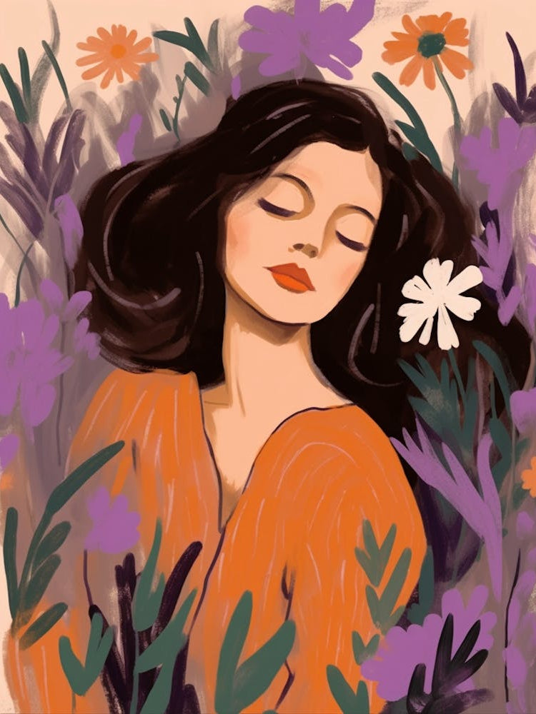 Woman With Autumnal Flowers Lavender 1