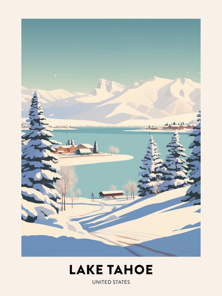 Vintage Winter Travel Poster Lake Tahoe Usa 2