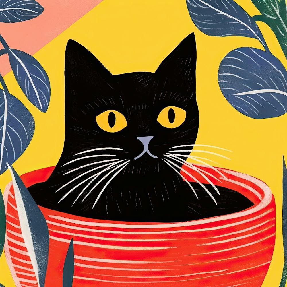 Curious Black Cat Matisse Style