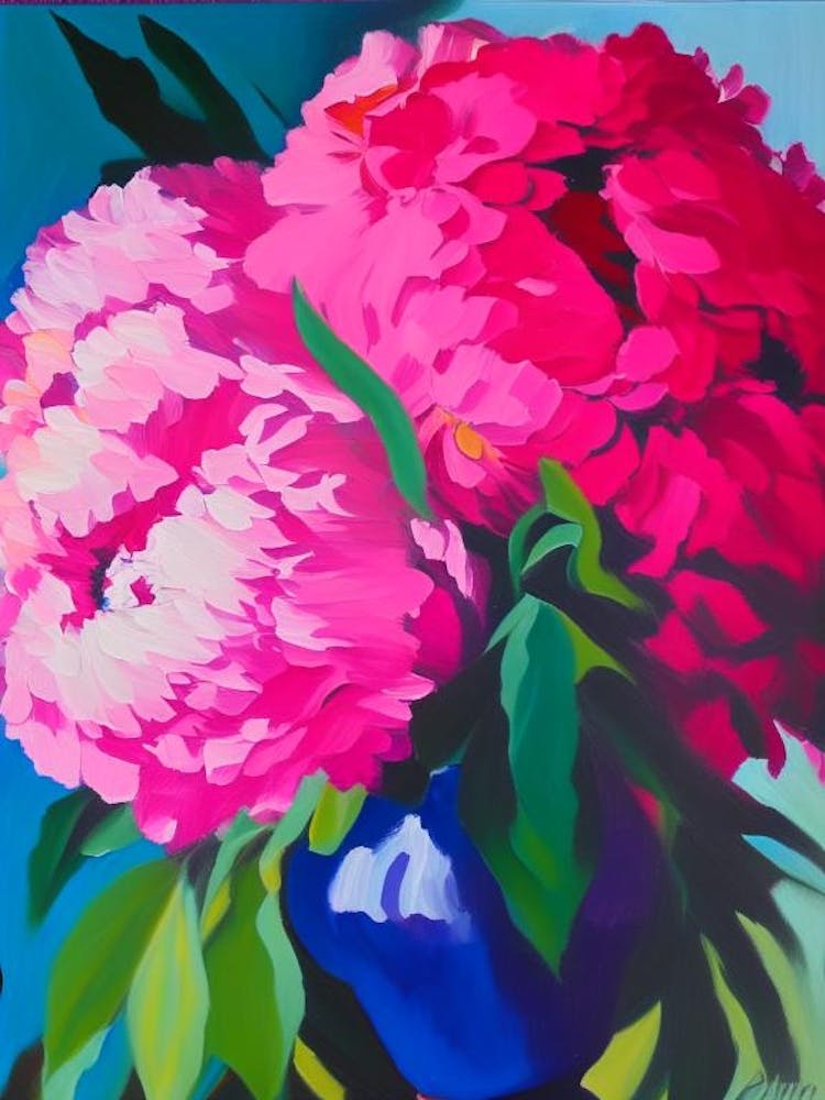 Shirley Temple Peonies Colourful Painting
