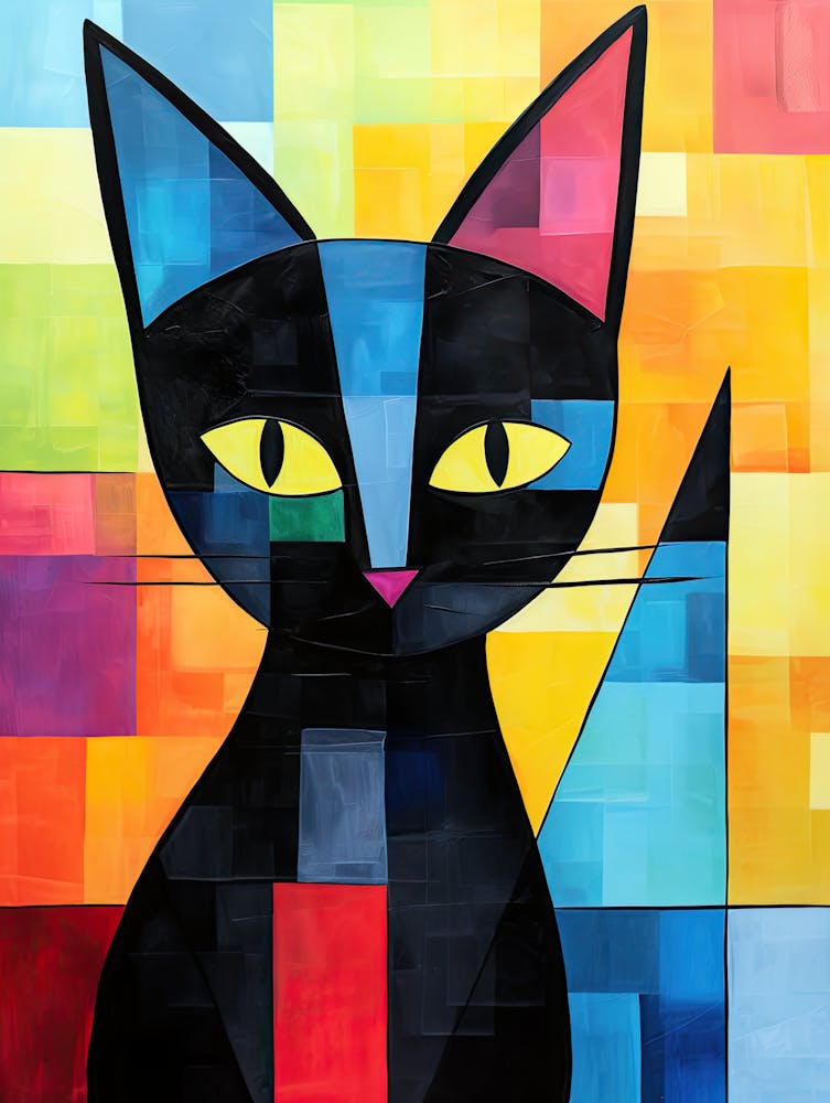 Minimalist Mews: Cubism Meets Feline Art