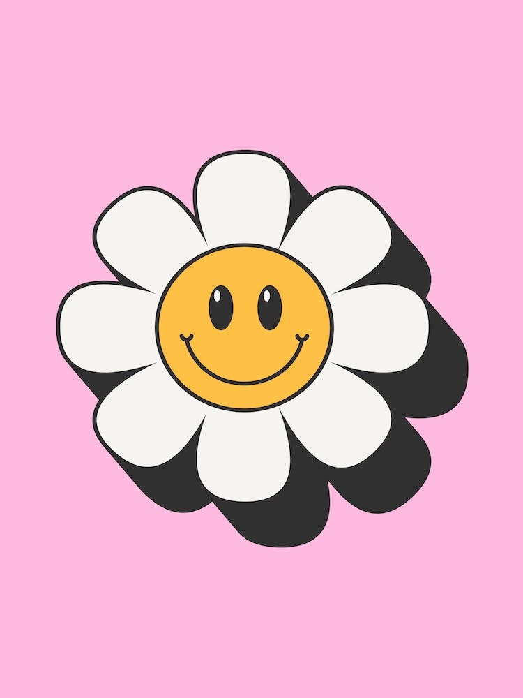 Pink Retro Smiley Flower