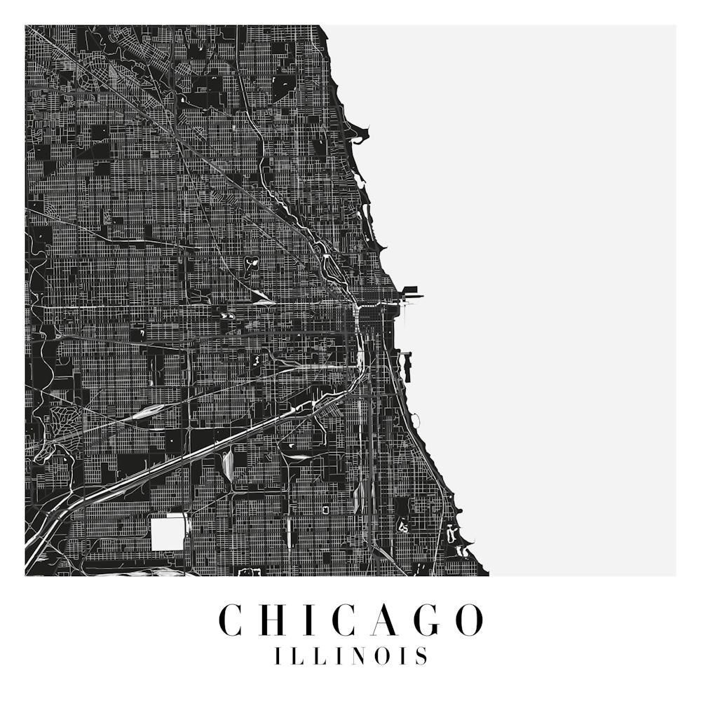 Chicago Illinois Minimal Black Mono Street Map  Square