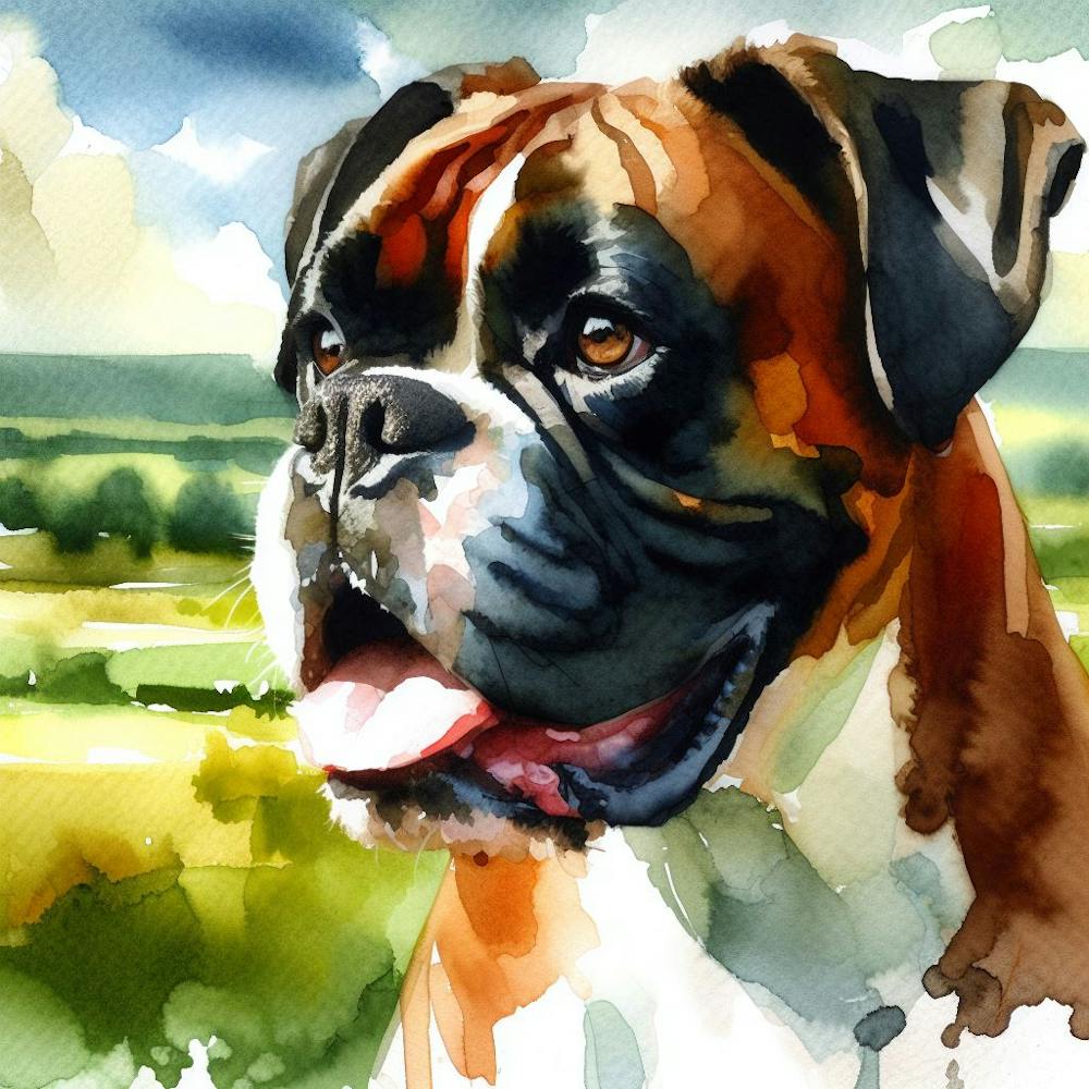 Boxer Dog Watercolor Painting