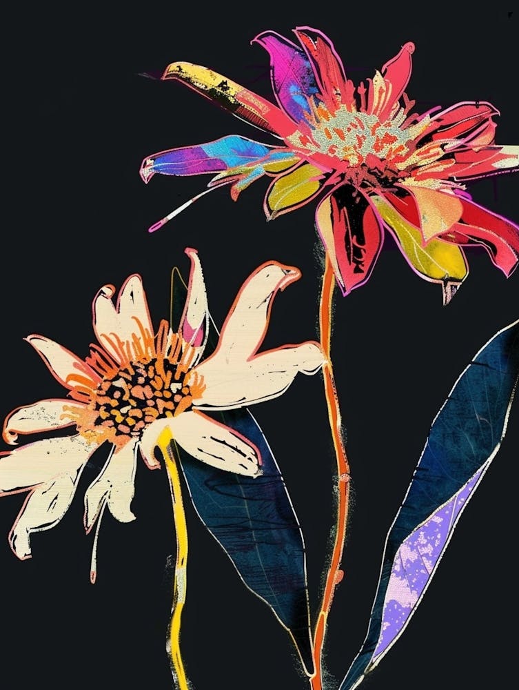 Neon Flowers On Black Everlasting Flower 4
