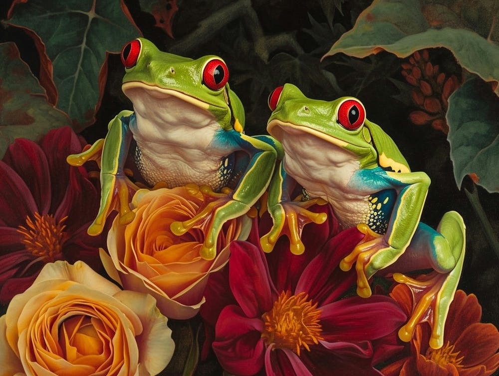 Floral Animal Illustration Red Eyed Tree Frog 1