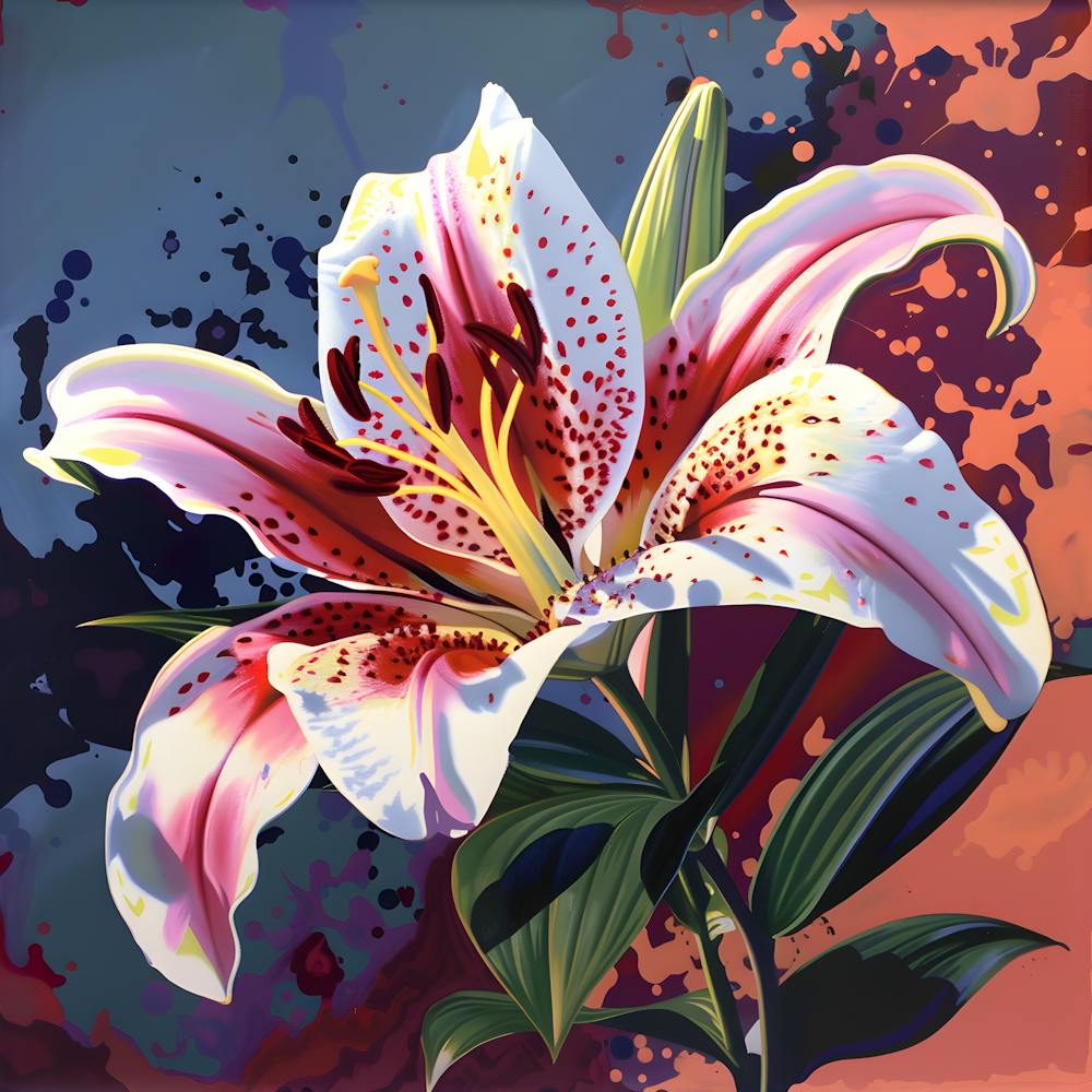 Lily Flower Digital Art Vibrant Botanical Illustration, Modern Floral Painting