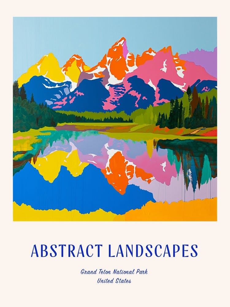 Colourful Abstract Grand Teton National Park Usa 3 Poster Blue
