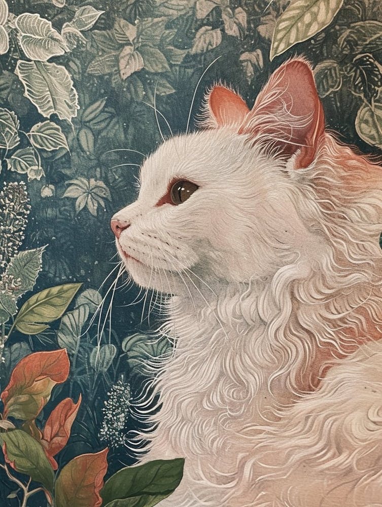 Turkish Angora Cat Japanese Illustration 3