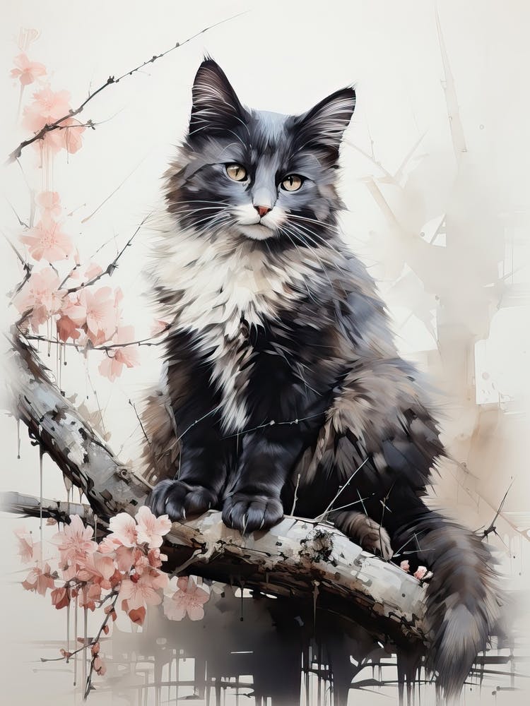 Cat, Japanese Brush Painting, Ukiyo E, Minimal 2