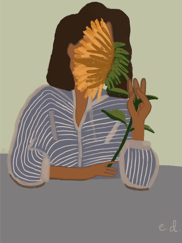 Girl With Sundlfower In Blue 1