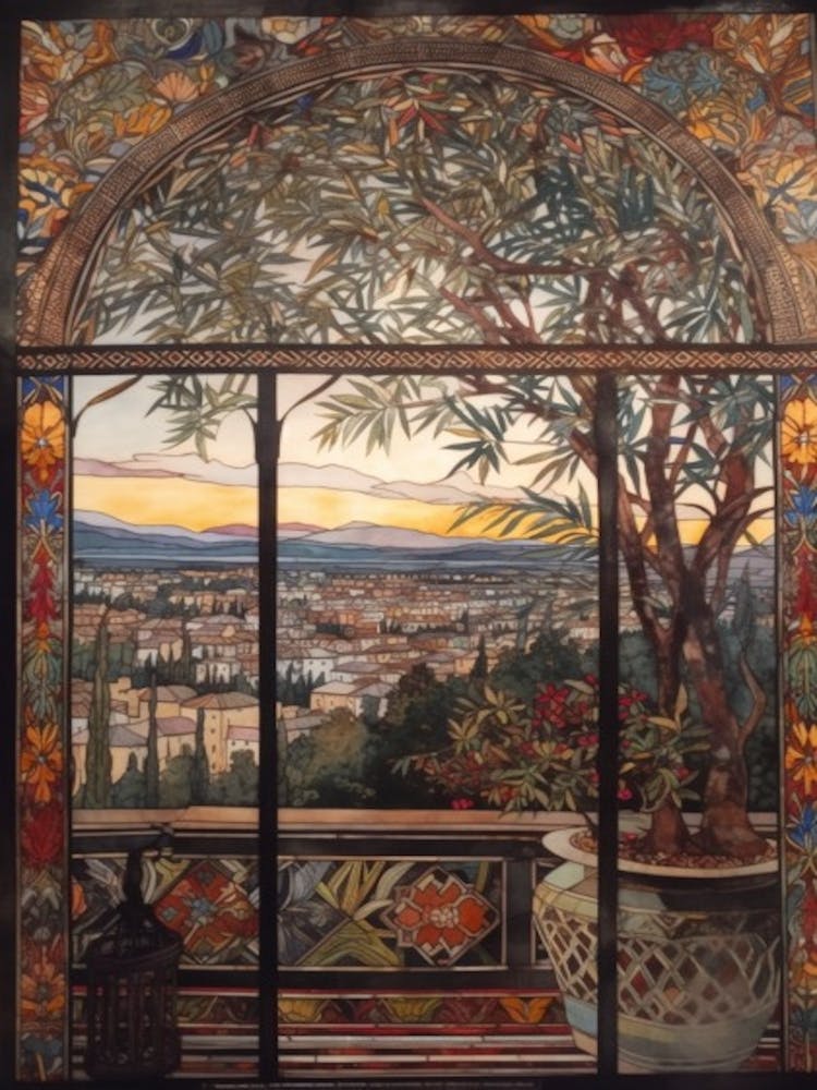 A Window View Of Marrakech In The Style Of Art Nouveau 2