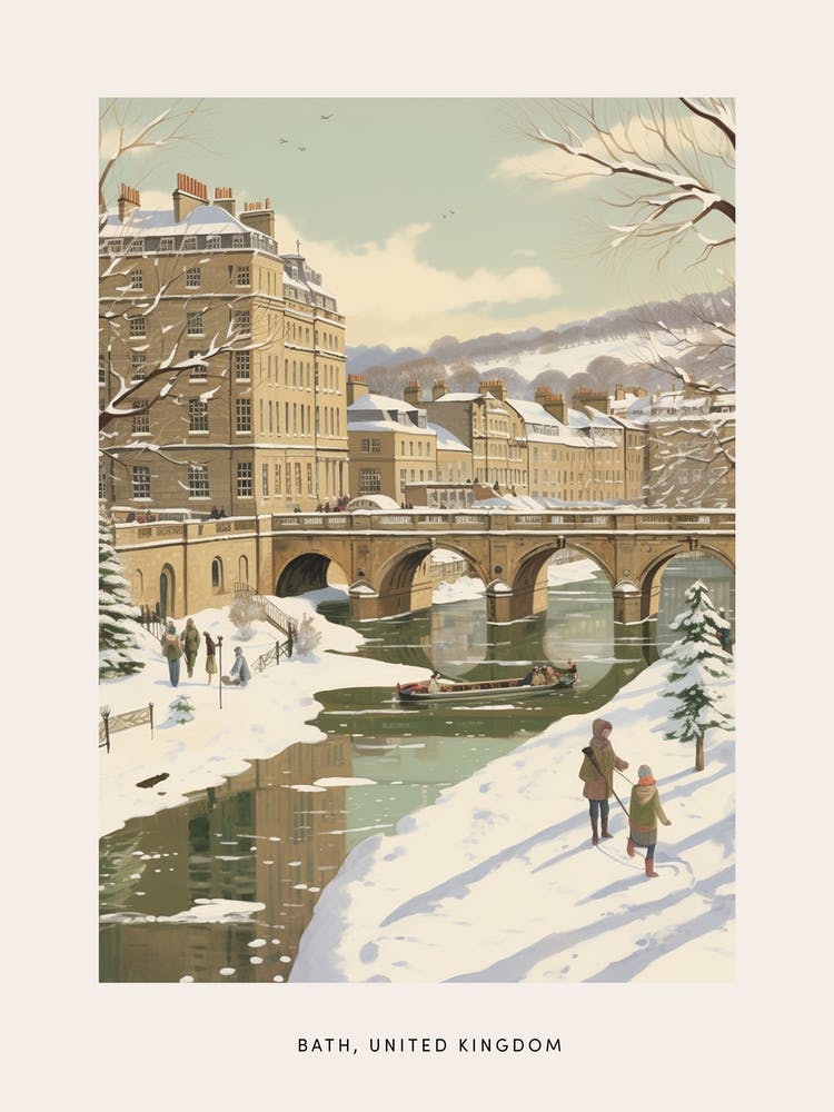 Vintage Winter Poster Bath United Kingdom 3