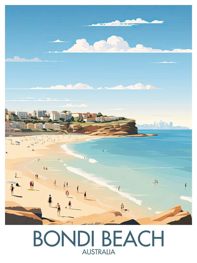 Bondi Beach Travel Print Australia Gift