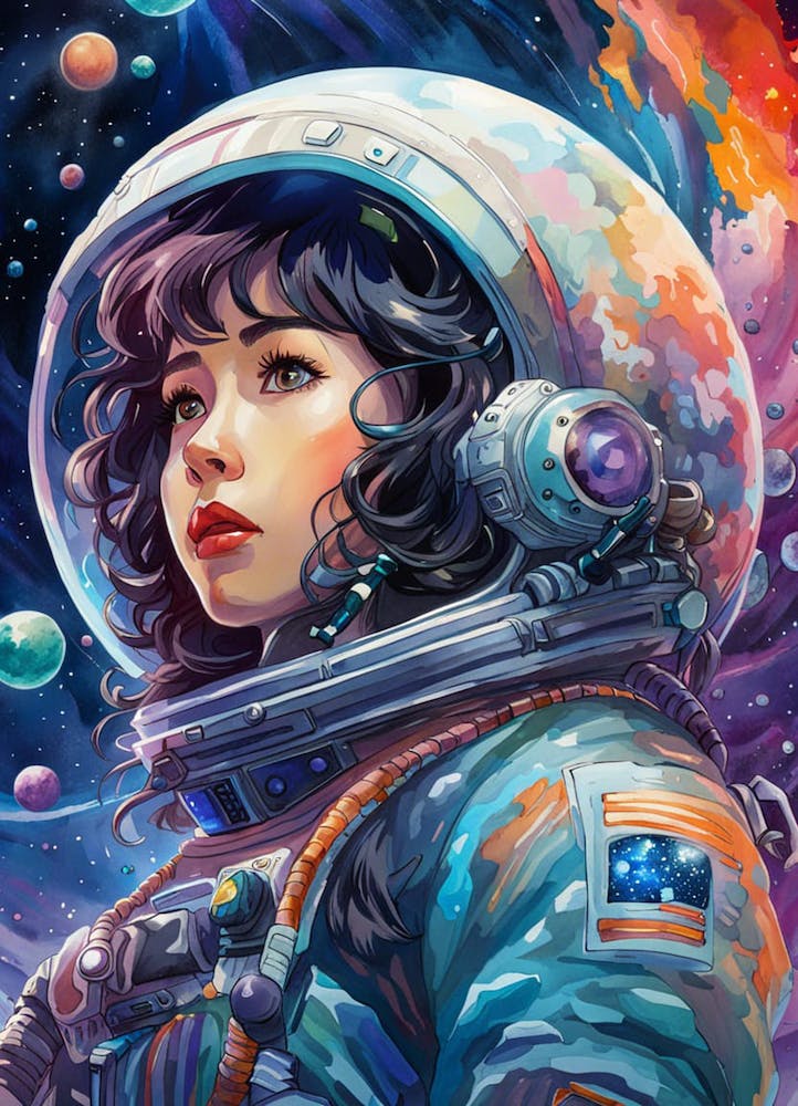 Aquarell-Astronaut im Weltall