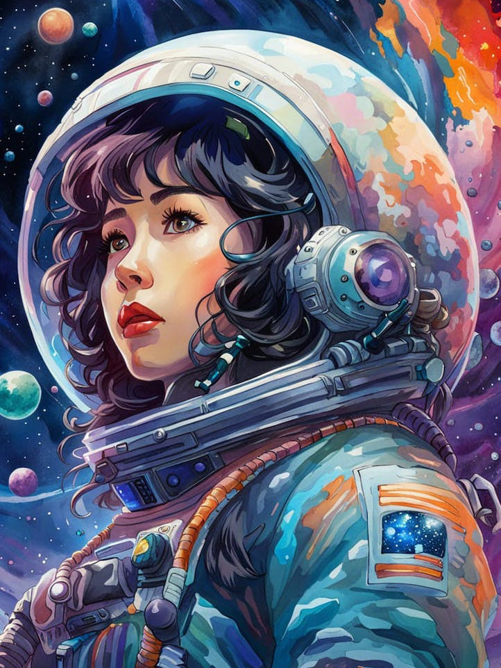 Watercolor Astronaut in Space