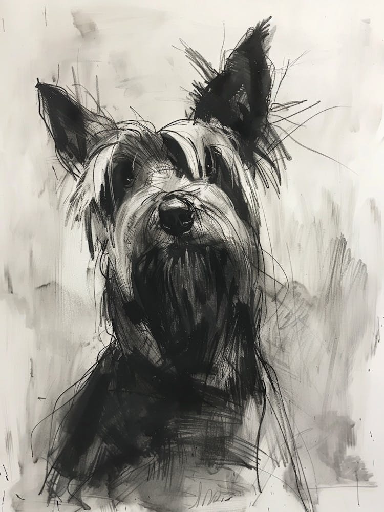 Skye Terrier Dog Charcoal Line 1