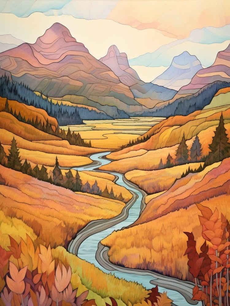 Autumn National Park Painting Glacier National Park Montana Usa 1