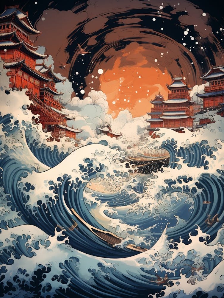 Tsunami Waves Japanese Illustration 8