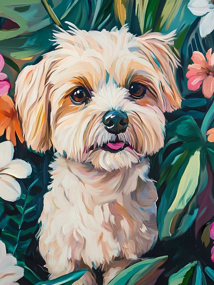 Maltese Dog Garden Painting