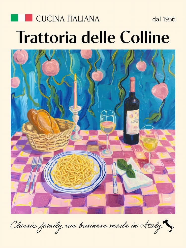 Trattoria Delle Colline Trattoria Italian Poster Food Kitchen