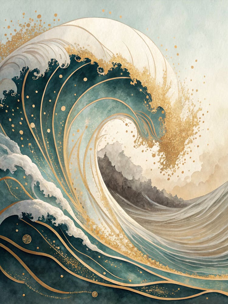 Oil Painting Style Neutral Ombr Wave With Gold